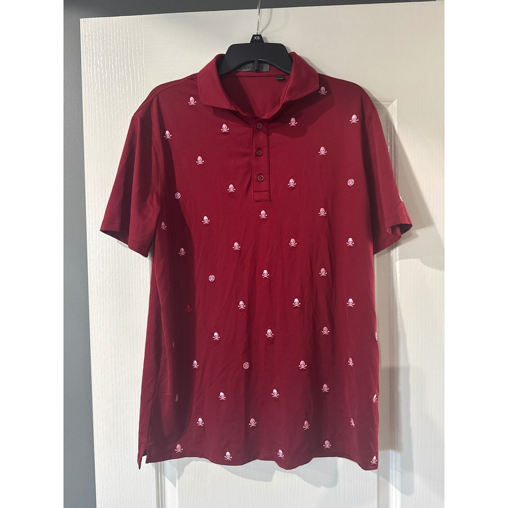 G/FORE Mens Skull & T-Bones Golf Polo Shirt Burgundy Red Large